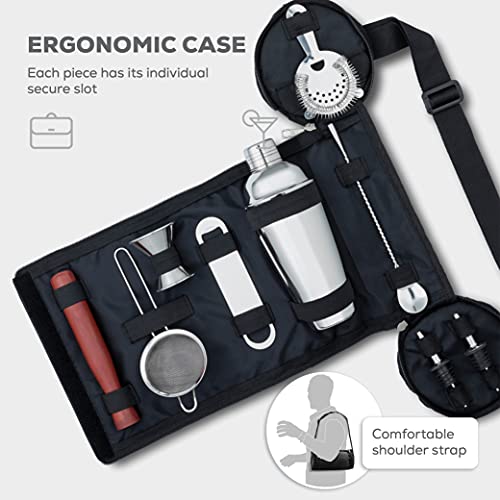 FineDine 10-Piece Cocktail Shaker Set with Travel Bag - Stainless Steel Shaker Set Bartender Kit - Mixology Bartender Kit - Strainer, Muddler, Jigger, Bar Spoon, Bottle Opener, Pour Spouts - Bar Set - size: 10-Piece