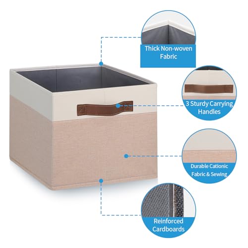 GhvyenntteS Large Fabric Storage Bins with Handles, 15x11x9.6 Inch Storage Baskets for Shelves, Foldable Closet Storage Bins for Shelves, Closet Organizers and Storage Boxes, Beige Yellow&White - color: Beige Yellow & White, size: Large-3 Pack