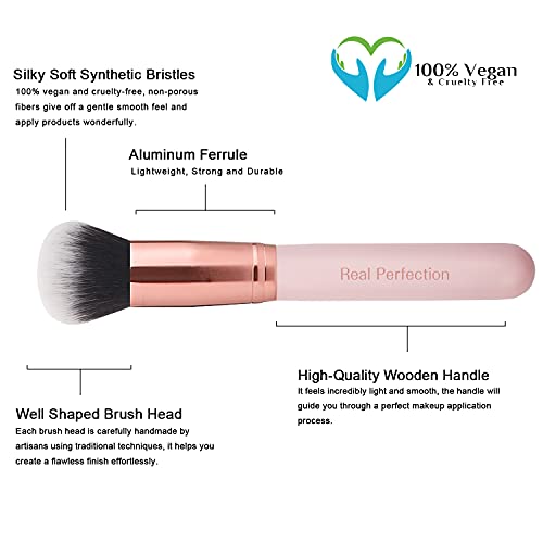 Real Perfection Makeup Brush Set 16 Pcs with 1 Eyebrow Razor Premium Synthetic Foundation Powder Concealers Eyeshadow Blush Makeup Brushes Make up Brushes Kit (Pink) - color: Pink