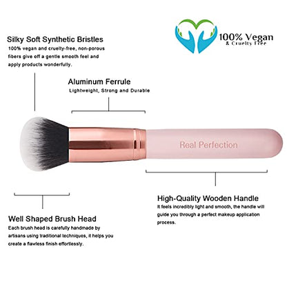 Real Perfection Makeup Brush Set 16 Pcs with 1 Eyebrow Razor Premium Synthetic Foundation Powder Concealers Eyeshadow Blush Makeup Brushes Make up Brushes Kit (Pink) - color: Pink