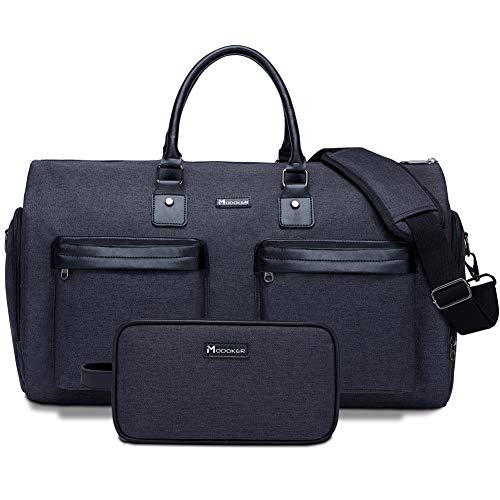 Modoker Convertible Garment Bag with Shoulder Strap, Carry on Garment Duffel Bag for Men Women - 2 in 1 Hanging Suitcase Suit Travel Bags, Jet Black - color: Jet Black