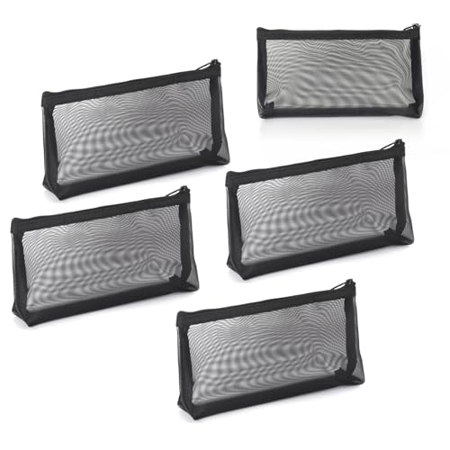 patu Widened Zipper Mesh Bags, Long Case, 8" x 4" x 2", 5 Pieces, Beauty Makeup Cosmetic Accessories Organizer, Travel Toiletry Kit Set Storage Pouch, Black - size: Long, Widened (8" x 4" x 2", 5 pcs)
