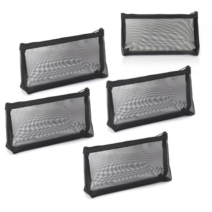 patu Widened Zipper Mesh Bags, Long Case, 8" x 4" x 2", 5 Pieces, Beauty Makeup Cosmetic Accessories Organizer, Travel Toiletry Kit Set Storage Pouch, Black - size: Long, Widened (8" x 4" x 2", 5 pcs)