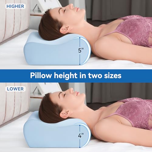 AM AEROMAX Travel Contour Memory Foam Pillow, Cervical Pillow for Neck Pain Relief, Neck Orthopedic Sleeping Pillows for Side, Back and Stomach Sleepers. - color: Blue, size: Travel Size