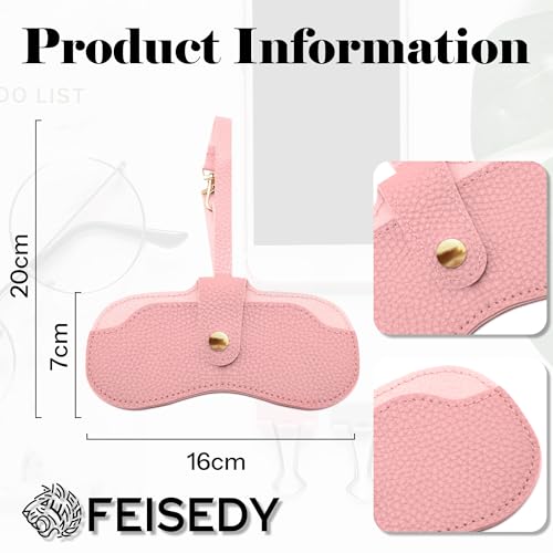 FEISEDY Soft Leather Sunglass Case-Slim Portable Glasses Holder with Button-Closure Wrist Strap for Travel & Outdoor B0308 - color: Pink