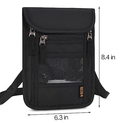 Neck Wallet Lightweight RFID Blocking Waterproof Travel Pouch Passport Wallets for Women Men - color: B-Black