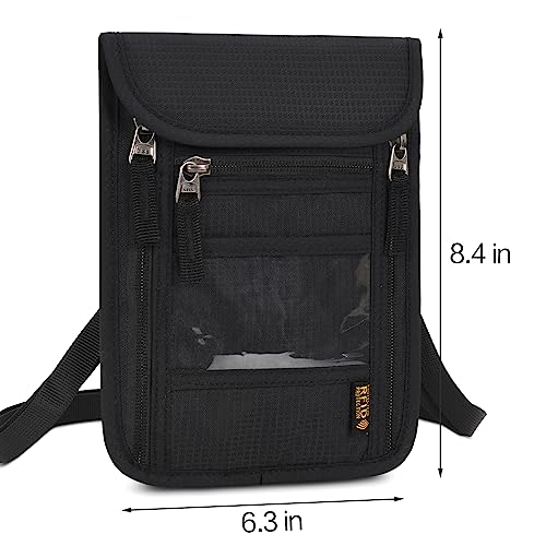 Neck Wallet Lightweight RFID Blocking Waterproof Travel Pouch Passport Wallets for Women Men - color: B-Black