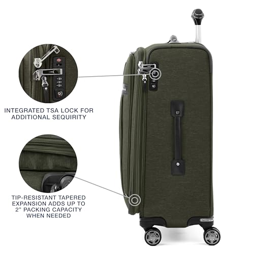 Travelpro Platinum Elite Softside Expandable Checked Luggage, 8 Wheel Spinner Suitcase, TSA Lock, Men and Women, Pilot Green, Checked Medium 25-Inch - color: Pilot Green, size: Checked-Medium 25-Inch
