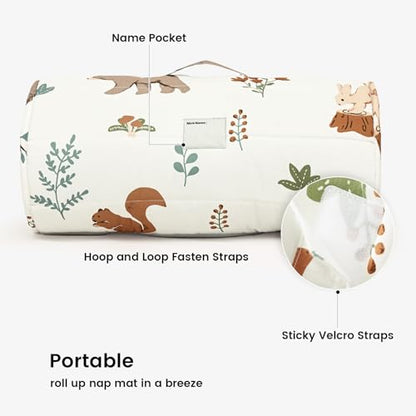 PHF Soft Toddler Nap Mat with Removable Pillow, Rollup Design Kids Sleeping Mat, Slumber Bags for Boys Girls, 50"x20" Toddler Sleeping Bag for Daycare Preschool Travel Camping, Woodland - color: Woodland
