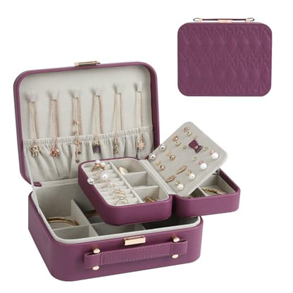 Jewelry Box for Women, Travel Jewelry Organizer Ladies Watch and Jewelry Case Travel Jewelry Case for Necklaces. (Burgundy Red) - color: Burgundy Red