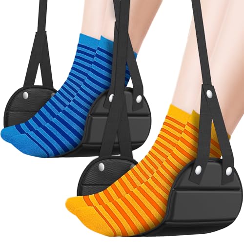 SARISUN 2 Pack Airplane Foot Hammock, Portable Travel Feet Rest Leg Relief, Ergonomic Hanging Sling for Long Flight,Car, Office Home, Comfort Support Travel Essentials, Black