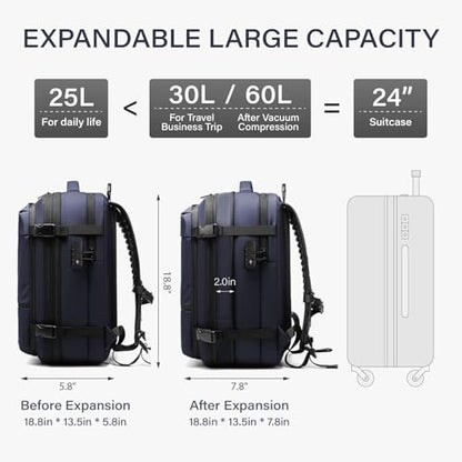 Travel Backpack with Vacuum System,60L Expandable Vacuum Backpack Travel with TSA Lock,17.3 inch Laptop Backpacks Vacpack Backpacks with Vacuum(Blue,Built-in Air Pump) - color: Blue