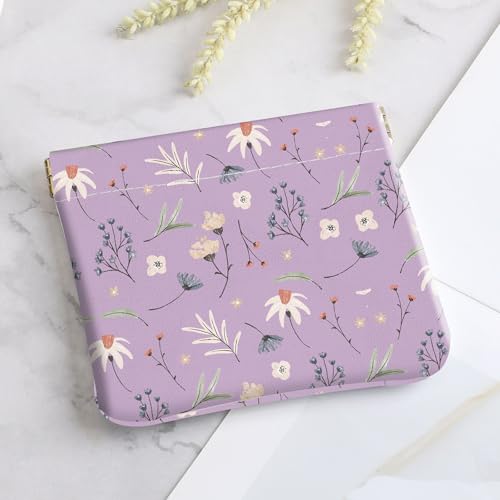 2Pcs PU Leather Small Squeeze Coin Purse Pouch Mini coin Bag Unique And Cute Wallet Cosmetic Bags Change Bag For Women Girls Men White And Purple Floral - color: White And Purple Floral