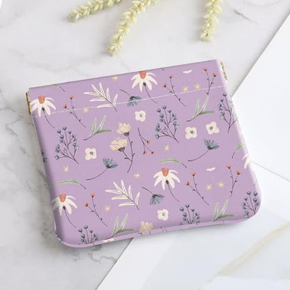 2Pcs PU Leather Small Squeeze Coin Purse Pouch Mini coin Bag Unique And Cute Wallet Cosmetic Bags Change Bag For Women Girls Men White And Purple Floral - color: White And Purple Floral
