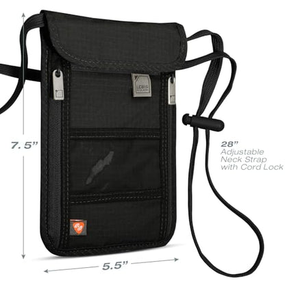 Lewis N. Clark RFID Blocking Stash Neck Wallet, Travel Pouch + Passport Holder for Women & Men, Black - color: Black