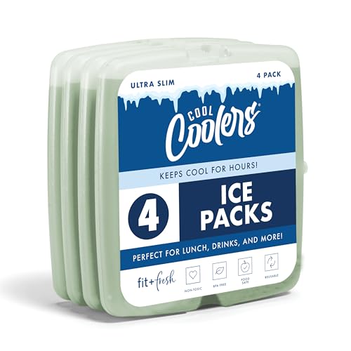 Cool Coolers by Fit & Fresh Slim Ice Packs, Quick Freeze Reusable Ice Packs for Lunch Boxes & Coolers, Long-Lasting, Space Saving Lunch Ice Packs, Sage, 4Pk - color: Sage (4 Pack)
