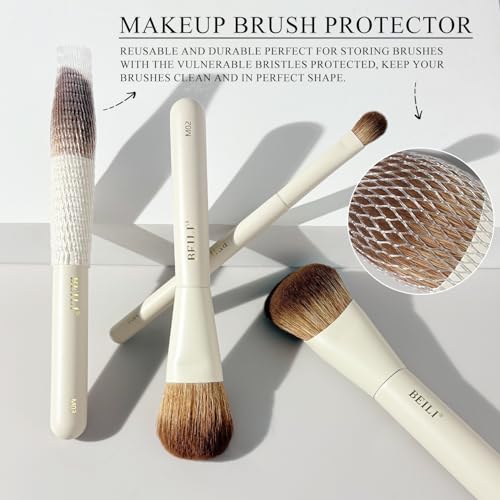 BEILI Mini 6Pcs Makeup Brush Set – Elegant Off White, Professional Travel Brushes for Foundation, Contour, Highlighter & Blending, with Sponge and Gift Box - color: Off White