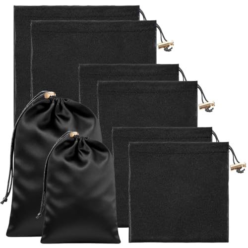 Toy Storage Bags, 6 Pcs Quality Satin Silk Drawstring Pouch Adjustable Microfiber Toy Organizer Bags Gift Bag Foldable Ditty Bag for Women Men Toys Underwear Sunglasses Cosmetic, 3 Sizes (Black) - color: Black