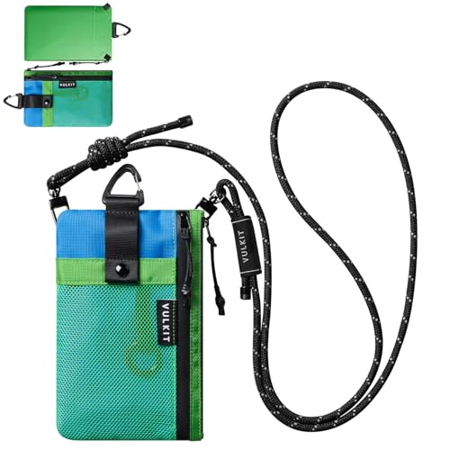 VULKIT RFID Blocking Travel Wallet for Men Women, Water Resistant Passport & Phone Holder with Detachable Lanyard and Key Ring, Lightweight Zipper Travel Wallet - color: Green