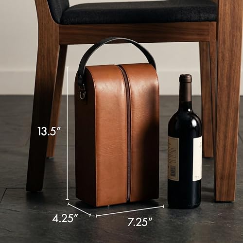 Bey-Berk Vino Brown Leather Double Wine Caddy, Two-Bottle Travel Case with Zipper Closure and Corkscrew Bar Tool - color: Brown