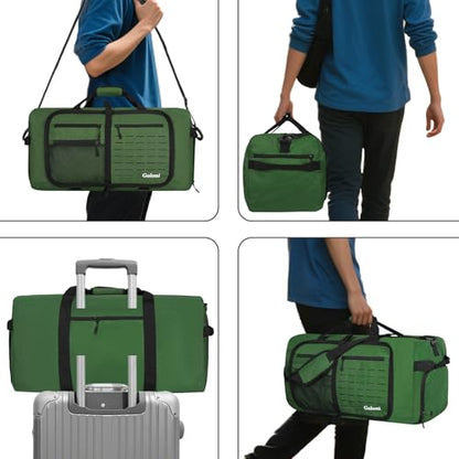 Foldable Travel Duffle Bag for Men Women, Waterproof with Shoe Compartment, 80L 120L Large Collapsible Luggage Bag, Lightweight Packable Duffel for Travel Sports Gym Airline Carry On Checked Bag - color: Green