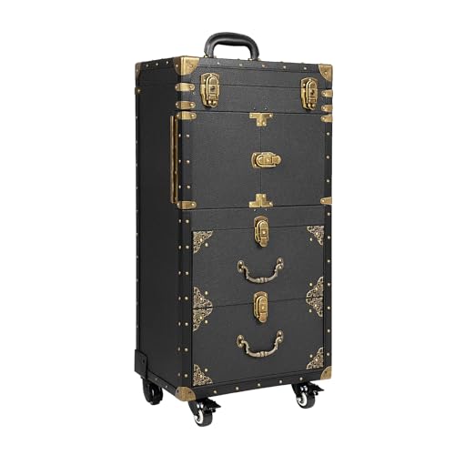 Beauty Salon Luggage with Makeup Hairdressing Tools Storage,32 In-Retro Travel Organizer Tool Box with Hair Dryer Holder for Stylist,Beauty,Makeup Artist (Black 31.7in) - color: Black 31.7in