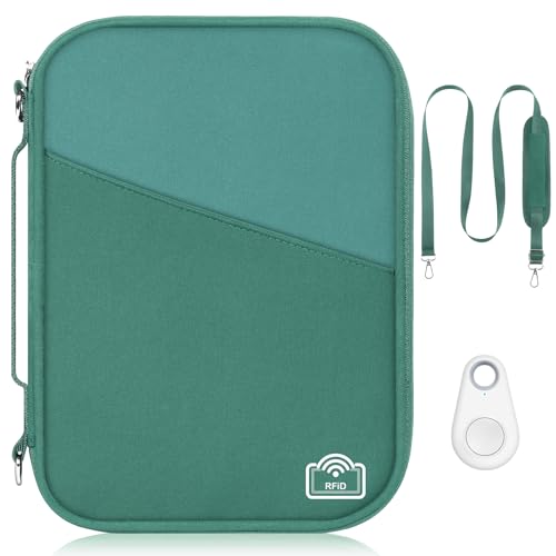 Family Passport Holder for Travel with RFID Blocking, Traveling Essentials Organizer Pouch Bag, Light Passport Wallet for Travel Must Haves Accessories for Women Men - color: Dark Green+Dark Cyan