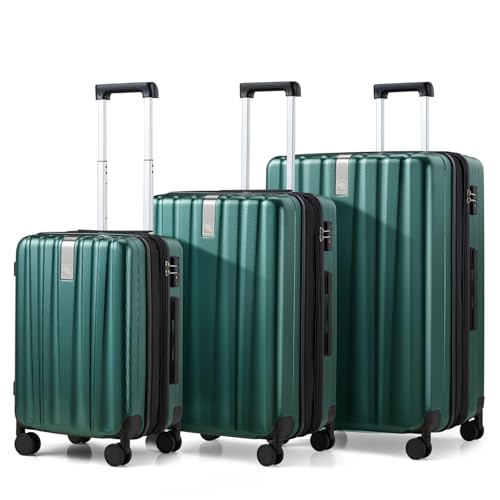 Hanke Expandable Hardshell Luggage Sets 3 piece Carry on Luggage with Wheels Suitcases Lightweight Checked Travel Luggage Rolling Large Suitcase Travel Luggage Bag Woman Men 20/24/29 IN,Blackish Green - color: Blackish Green, size: Expandable 3 Piece Set（