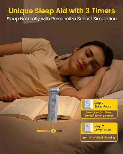 Glocusent Extendable Book Lights for Reading at Night, 5 Enhanced Brightness & 3 Colors with Sleep Aid & Timers, Clip on USB Rechargeable Reading Light for Books in Bed, Ideal Book Lovers Gifts - color: White
