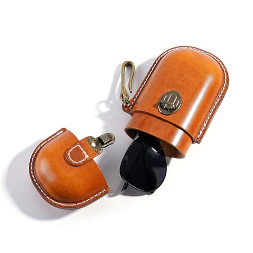 Leather eyeglass protective case - Portable travel sunglasses case - Suitable for both men and women - style: Buckle-yellow