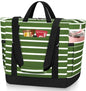 HUANLANG Soft Cooler Bag Insulated for Travel,Large Insulated Grocery Bags with Zippered Top,PEVA Collapsible Food Delivery Cooler Bag for Beach, Travel, Picnics - color: Army green and white stripes