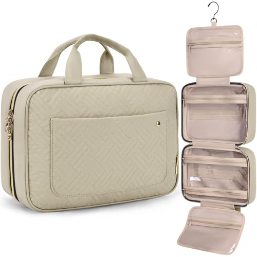 BAGSMART Toiletry Bag Travel Bag with Hanging Hook, Water-resistant Makeup Cosmetic Bag Travel Organizer for Accessories, Shampoo, Full-size Container, Toiletries (Camel, Large) - color: Camel, size: Large