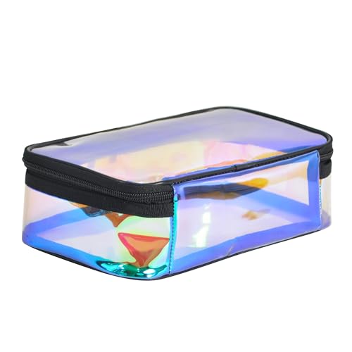 Iridescent TPU Travel Cosmetic Makeup Bag Holographic Clear Makeup Kit Organizer Pouch Waterproof Toiletry Organizer Case - color: Iridescent