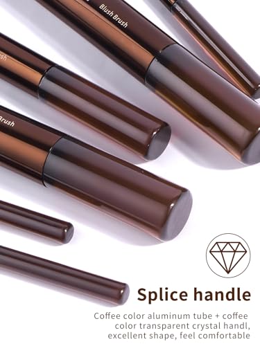 MAANGE 13 PCS Makeup Brushes Professional Make Up Brushes Premium Synthetic Powder Concealers Brushes Travel Makeup Brush Set with Case (Brown) - color: Brown