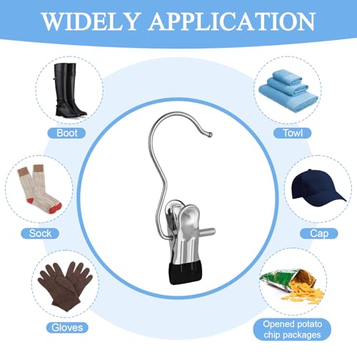100PCS Space-Saving Clothespin Hat Pants Storage Hanging Travel Hook,Portable 360° Rotating Stainless Steel Hanging Hook Clips Towel Clips,Laundry Hooks Hanging Clips with Clips for Home and Travel - color: Blue 100pcs