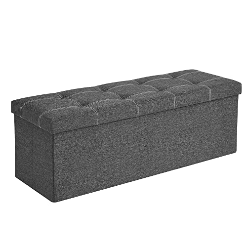 SONGMICS Mazie Collection - 43 Inches Ottoman Storage Bench, 35 Gal. Folding Chest with Breathable Linen-Look Fabric, Load up to 660 lb, for Entryway, Living Room, Bedroom, Dark Gray ULSF077G04 - color: Dark Gray, size: 15"D x 43.3"W x 15.7"H, style: Clas