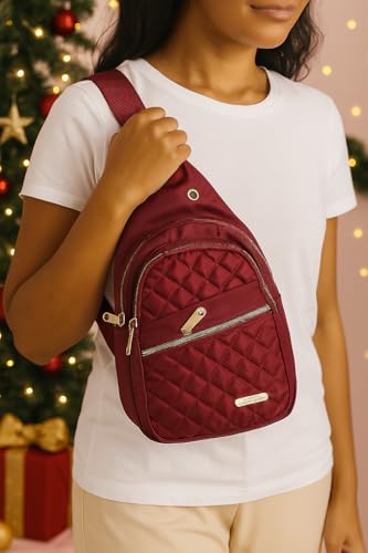 Travel Essentials Gift Set for Women – 7 Pc Travel Kit with Sling Bag, TSA Pouch, Jewelry Case & Sleep Mask - color: Burgundy