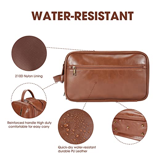 Personalized Leather Travel Toiletry Bag for Men, Large Travel Bathroom Shaving Dopp Kit, Large Cosmetic Bag Waterproof - color: Brown