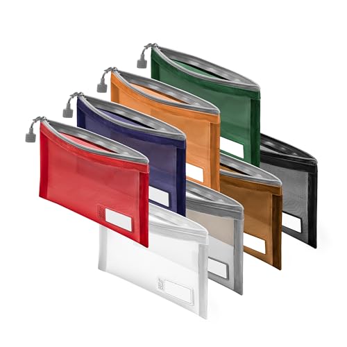 Set & Done Onama Flexi Mesh Zipper Pouch – Durable Clear Nylon Storage Bag with Name Tab for Makeup, Travel, Diaper Bag & Office Organizing - color: Multicolor, size: Pack of 8