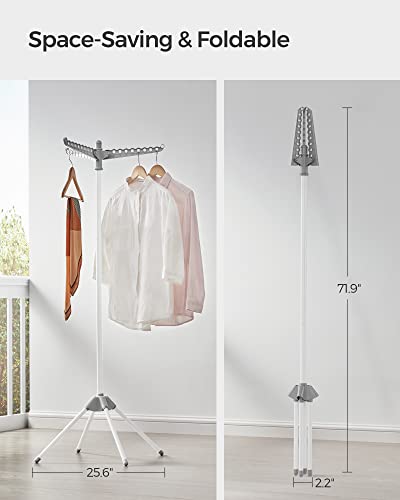 SONGMICS Clothes Drying Rack, 59-Inch Folding Laundry Drying Rack with 3 Rotatable Arms for Hangers, 4 Legs, Stainless Steel, for 27 Pieces of Clothes, Gray and White ULLR510G01 - color: Gray + White, style: 1-Tier