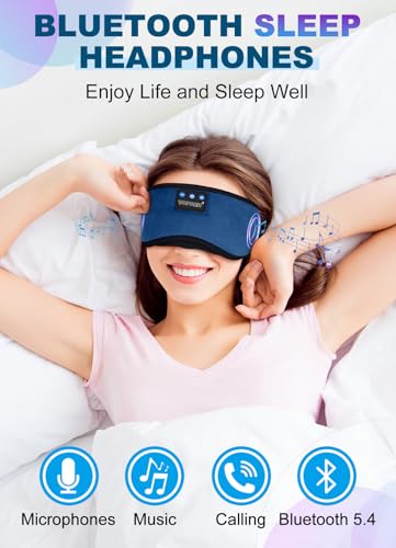 TOPOINT Sleep Headphones, Sleeping Headphones Bluetooth Sleep Mask with Bluetooth Headphones, Aid Sleep Light Blackout Sleeping Eye Mask Headphones for Sleeping Side Sleepers Men Women Girls - color: Navy Blue, style: Ample Velvet