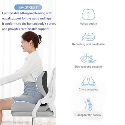 L-Shaped Seat Cushion for Long Sitting,Memory Foam Ergonomic Back Support Driving Seat Cushion for Back Pain,Non-Slip Design for Car, Truck, Home Chair & Office Seat (Black Gray)