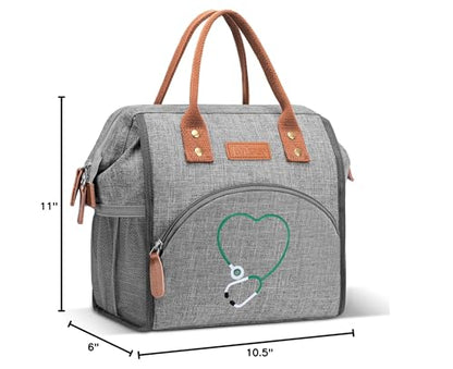 LOKASS Nurse Lunch Bag for Women, Embroidered Lunch Box with Special Nursing Design, Insulated Lunch Tote Ideal for Nurse Gifts, Neutral Grey - color: Gray - Stethoscope Heart