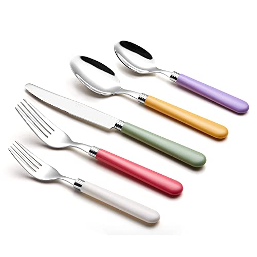 ANNOVA Silverware Set 20 Pieces Stainless Steel Cutlery Color Handle Flatware - 4 x Dinner Knife; 4 x Dinner Fork; 4 x Salad fork; 4 x Tablespoon; 4 x Teaspoon (Mix Solid) - color: Mix Solid