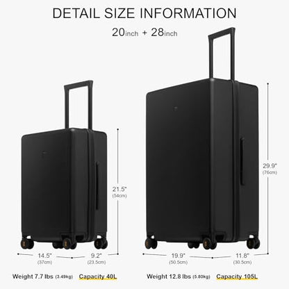 LEVEL8 Luggage Sets 2 Piece, 20/28 inch Hardshell Suitcases Sets, Lightweight Luminous Textured Hardside with Spinner Wheels, Tsa Lock, 2-Piece Set (20/28), Black - color: Black, size: 2-Piece Set (20/28)