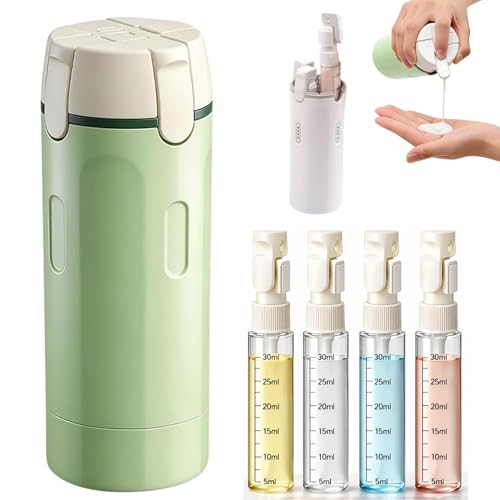 4 in 1 Travel Dispenser Bottle,Leak Proof Refillable Bottles Store Shampoo, Lotion and More,Transparent with Scale, Easy Squeeze Use, Lightweight & Portable Perfect for Travel,Gym,Camping (Green) - color: Green