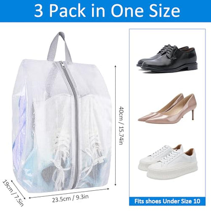 SelfTek Shoe Bags for Travel - 3 Pack 1 Size Double-Sided Zipper Shoe Bag for Men & Women, Waterproof Portable Shoe Storage Pouch with Handle, Family Travel Accessories - Medium Size - style: 3 Pack-1 Size
