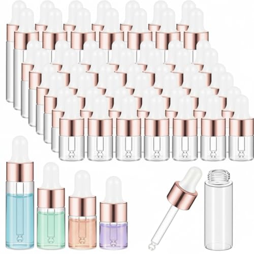 Didaey 20 Pcs Mini Glass Oil Dropper Bottle Bulk, Clear Essential Small Empty Bottles Sample Containers Perfume Liquid Vials with Cap for Traveling (1ml,2ml,3ml,5ml,Rose Gold) - color: Rose Gold, size: 1ml, 2ml, 3ml, 5ml