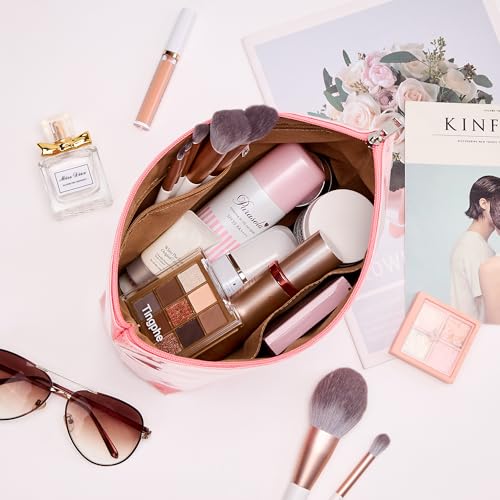 WLLWOO PVC Waterproof Makeup Bag Kraft Paper Cosmetic Bag Travel Toiletry Zipper Pouch Organizer for Women Purse - color: PVC-Pink