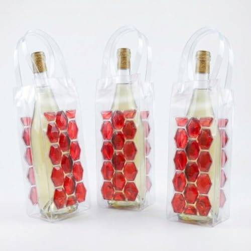 Portable Wine Chiller Bag - Collapsible Clear PVC Ice Bucket for Champagne & Beer - Reusable Wine Cooler Sleeve with Handle - Leakproof Carrier Tote for Picnics, BBQ, BYOB & Outdoor Parties (red) - color: Red